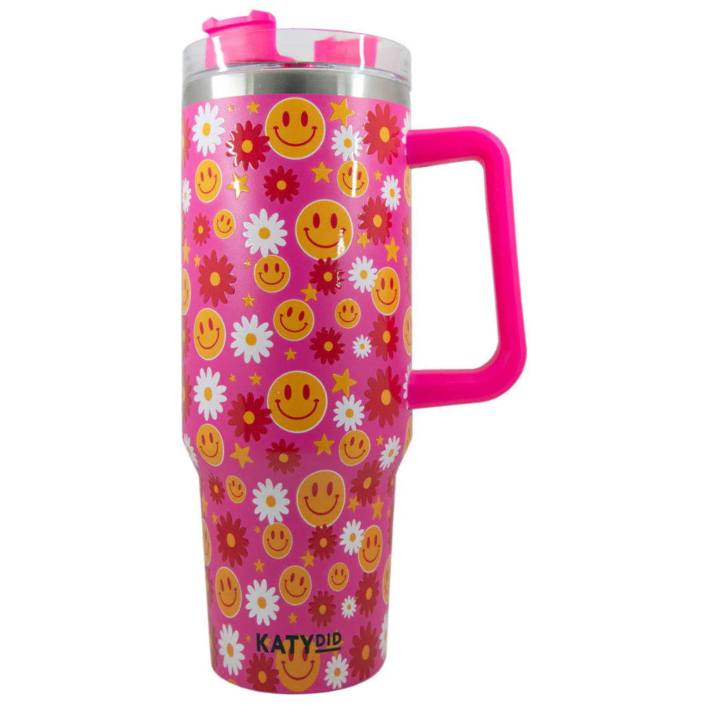Red Flower Happy Face Tumbler