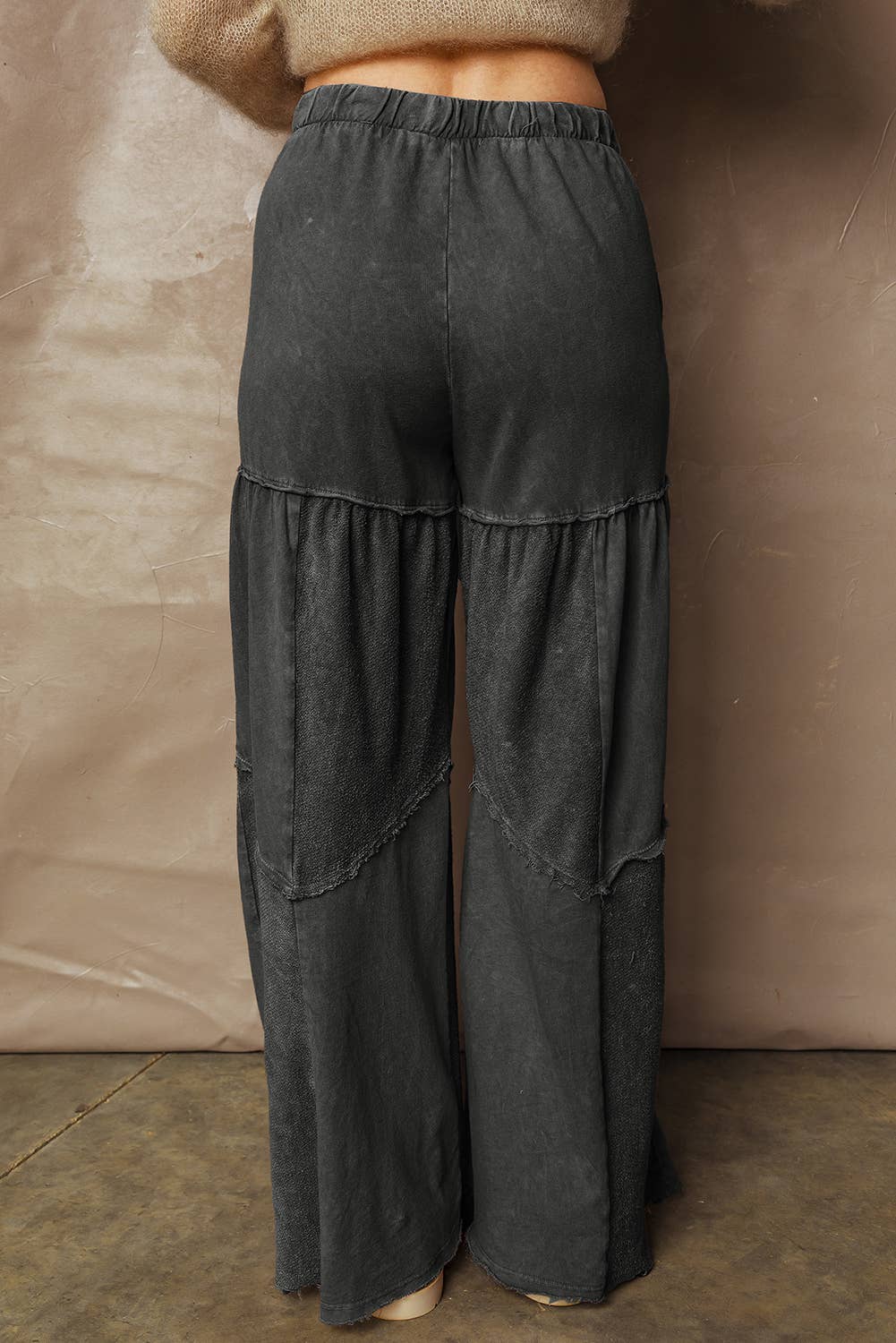 Mineral Wash Tiered Wide Leg Patch Drawstring Pants