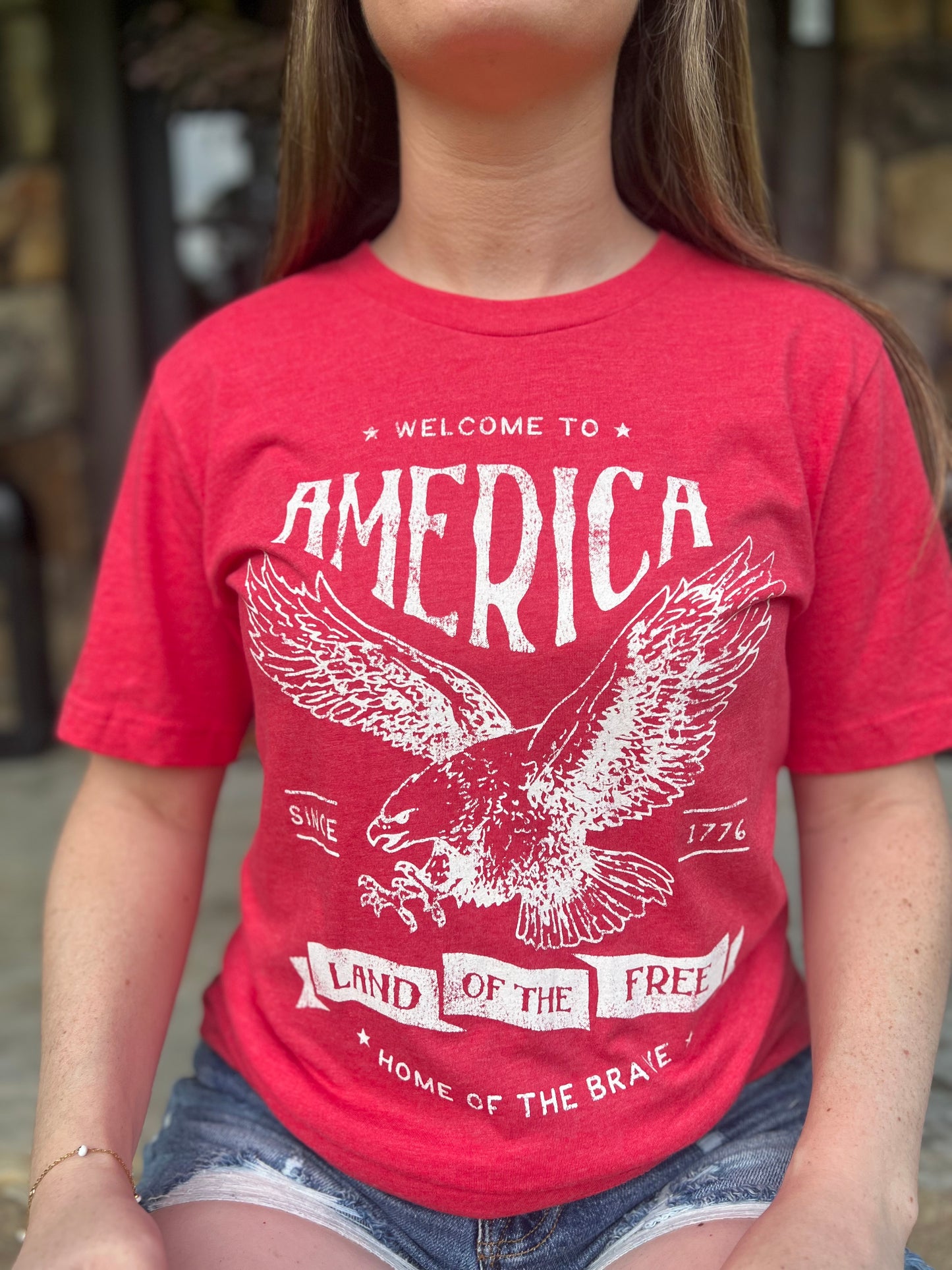 Red American Land of the Free Short sleeve Shirt
