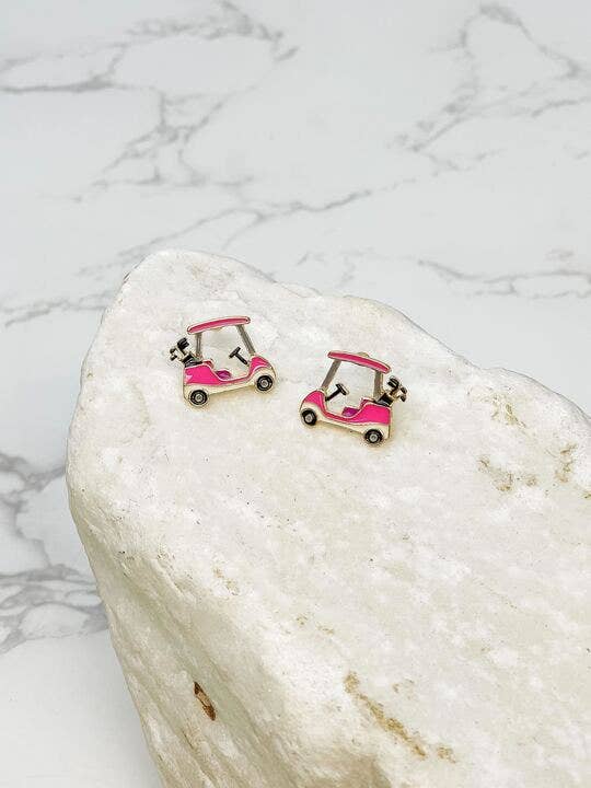 Pink Golf Cart Signature Enamel Stud Earrings