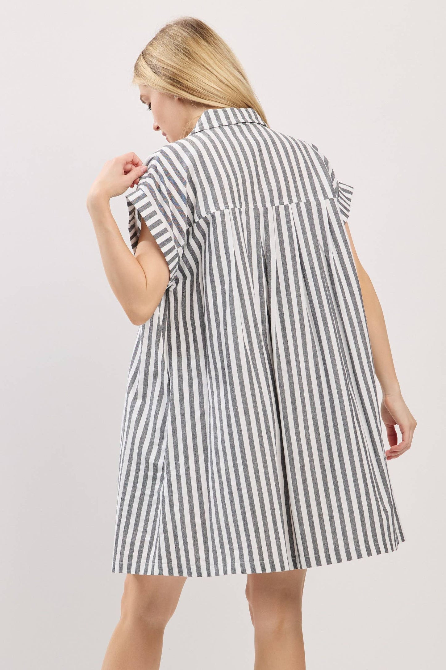 COTTON STRIPED BUTTON DOWN TUNIC DRESS