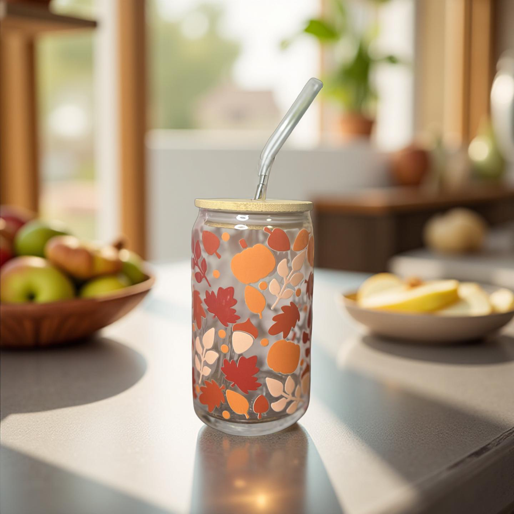Fall Leaves Coffee Glasss Cup