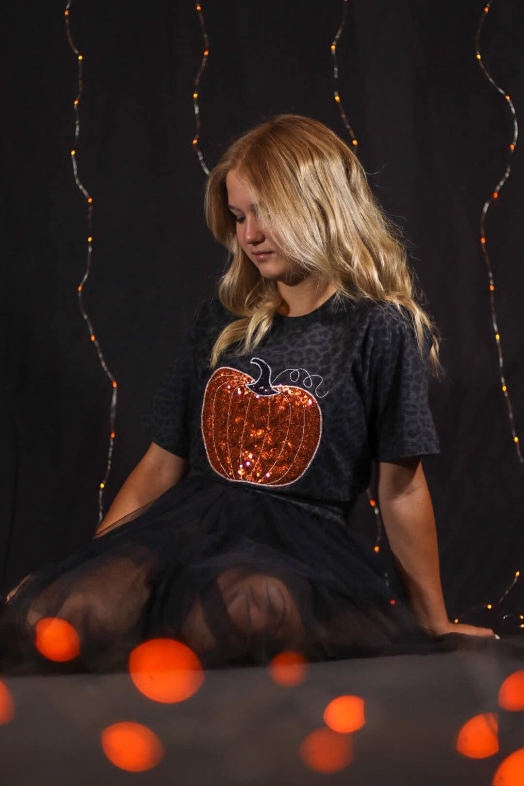 Pumpkin Leopard Embroidered Shirt