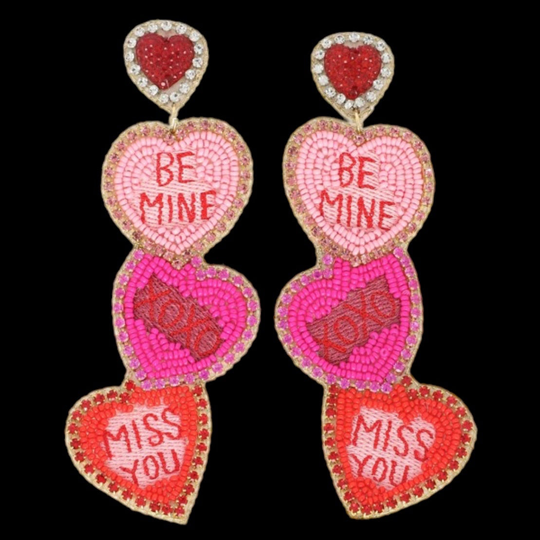 2 Tier Valentine Heart Beaded Earrings