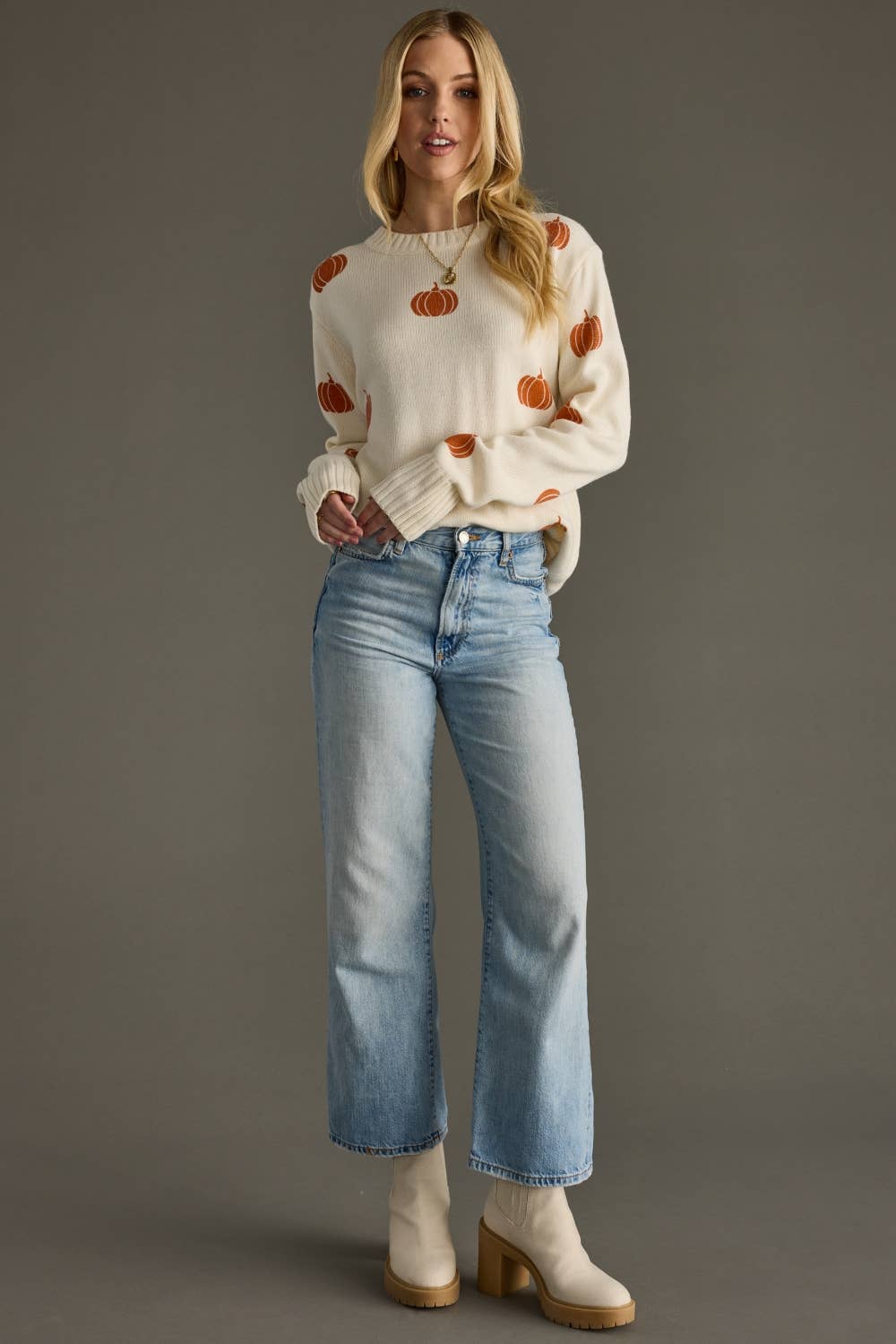 Cream Pumpkin Knit Sweater