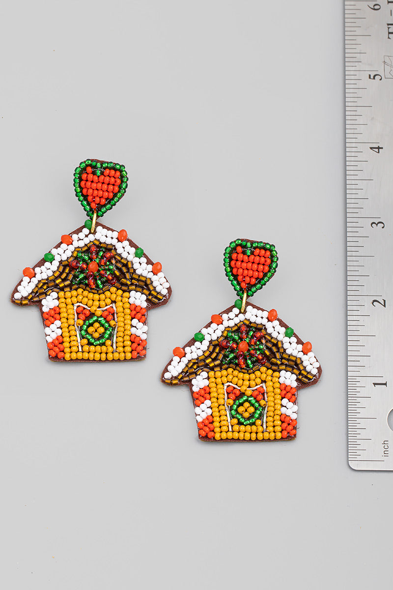 Gingerbread House Beaded Earrings