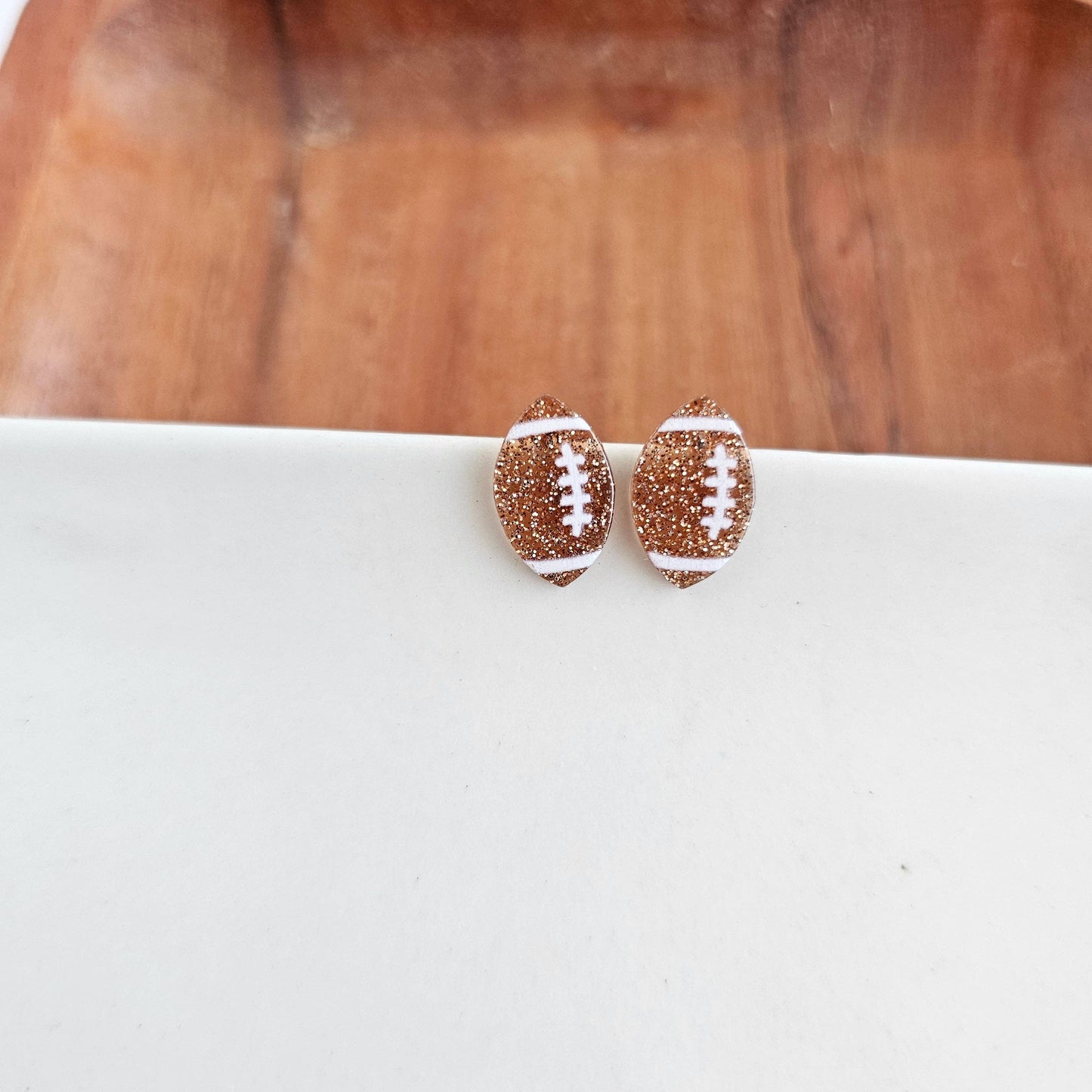 Glitter Football Studs // Game Day, Jewelry, Earrings