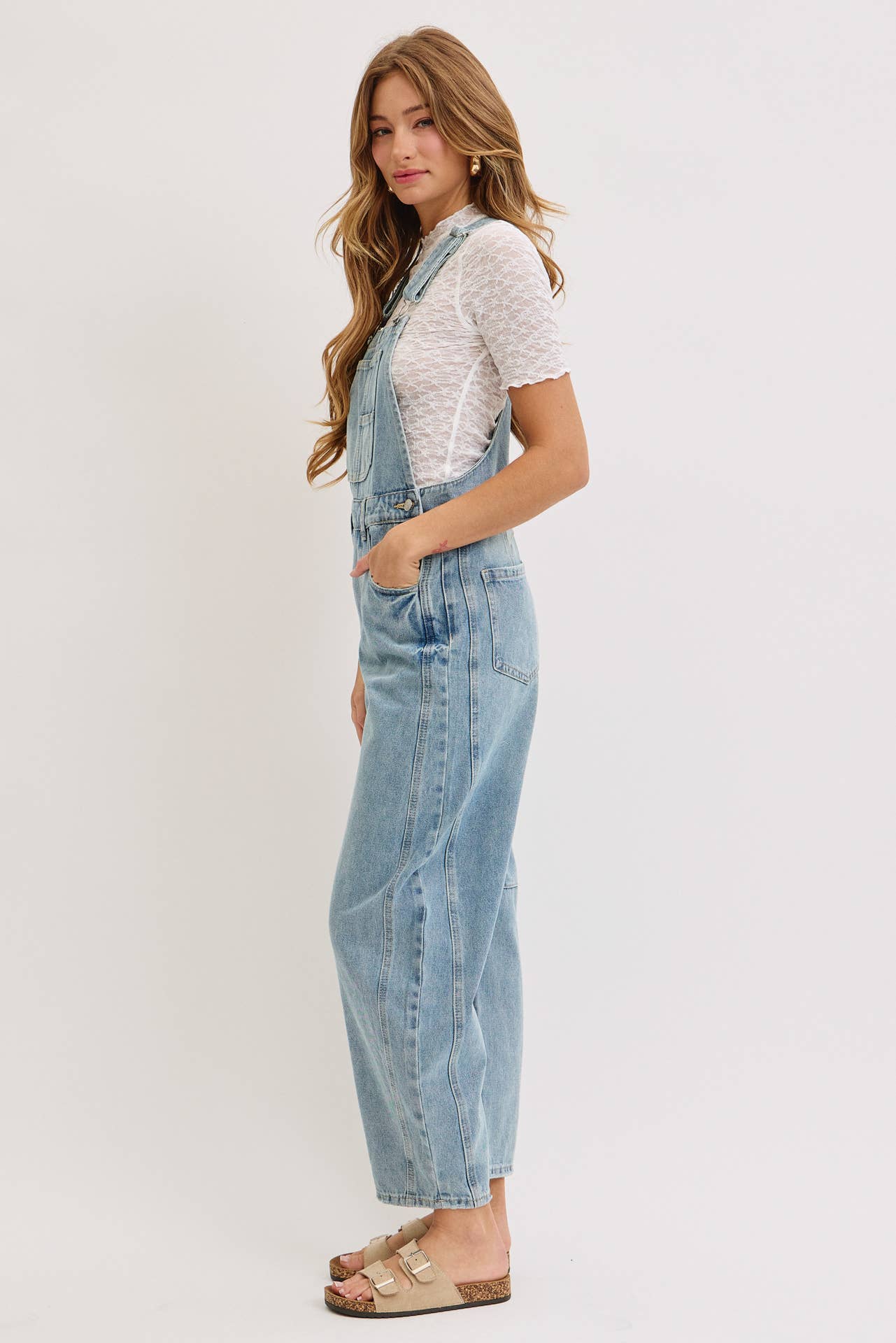 BARREL-LEG DENIM JUMPSUIT