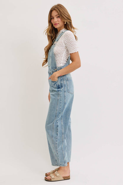 BARREL-LEG DENIM JUMPSUIT