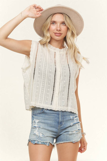 SLEEVLESS BUTTON DOWN TOP