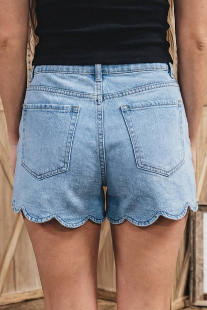 Western Summer Scalloped Trim High Waist Denim Shorts