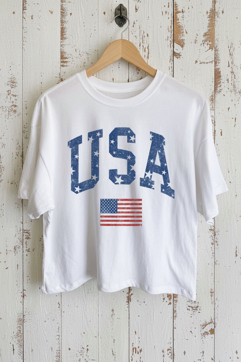 USA FLAG GRAPHIC LONG CROP TOP
