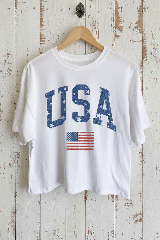USA FLAG GRAPHIC LONG CROP TOP