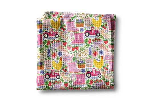 Floral Spring Garden Chicken Farm Kitchen Towel Strawberry