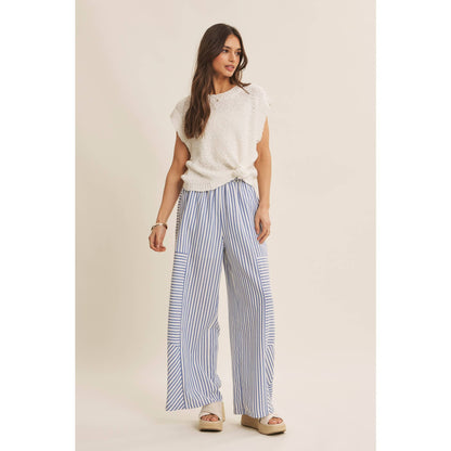 SALT-AIR TEXTURED STRIPE WIDE-LEG PANTS WITH POCKETS