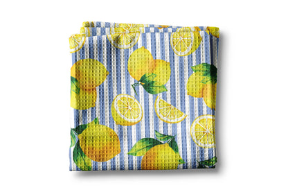 Lemon Stripe Citrus Summer Fruit Market Kitchen Towel Waffle