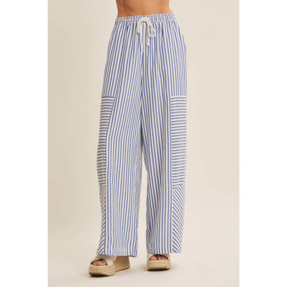 SALT-AIR TEXTURED STRIPE WIDE-LEG PANTS WITH POCKETS