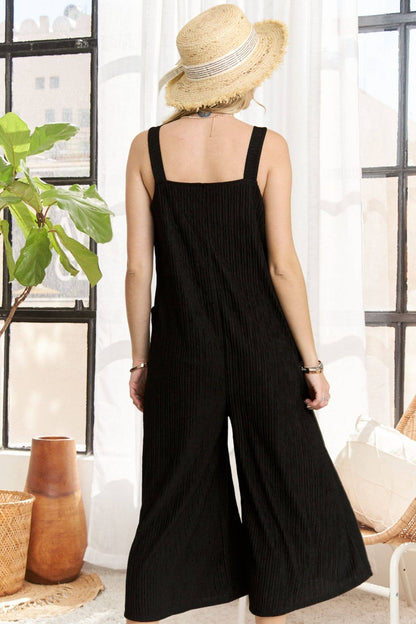 WIDE LEG CRINKLE JUMPSUIT Black