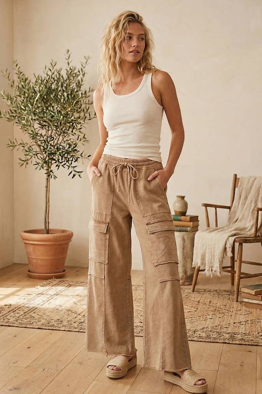 MINERAL WASHED TERRY CARGO PANTS