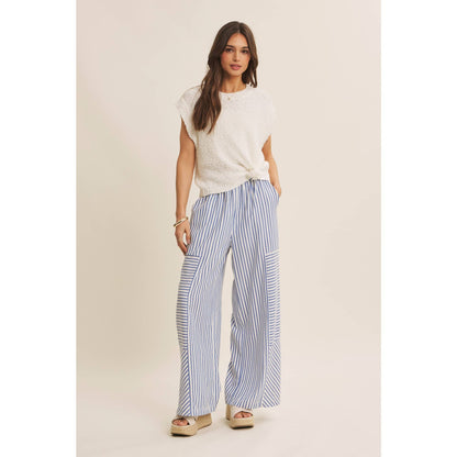 SALT-AIR TEXTURED STRIPE WIDE-LEG PANTS WITH POCKETS