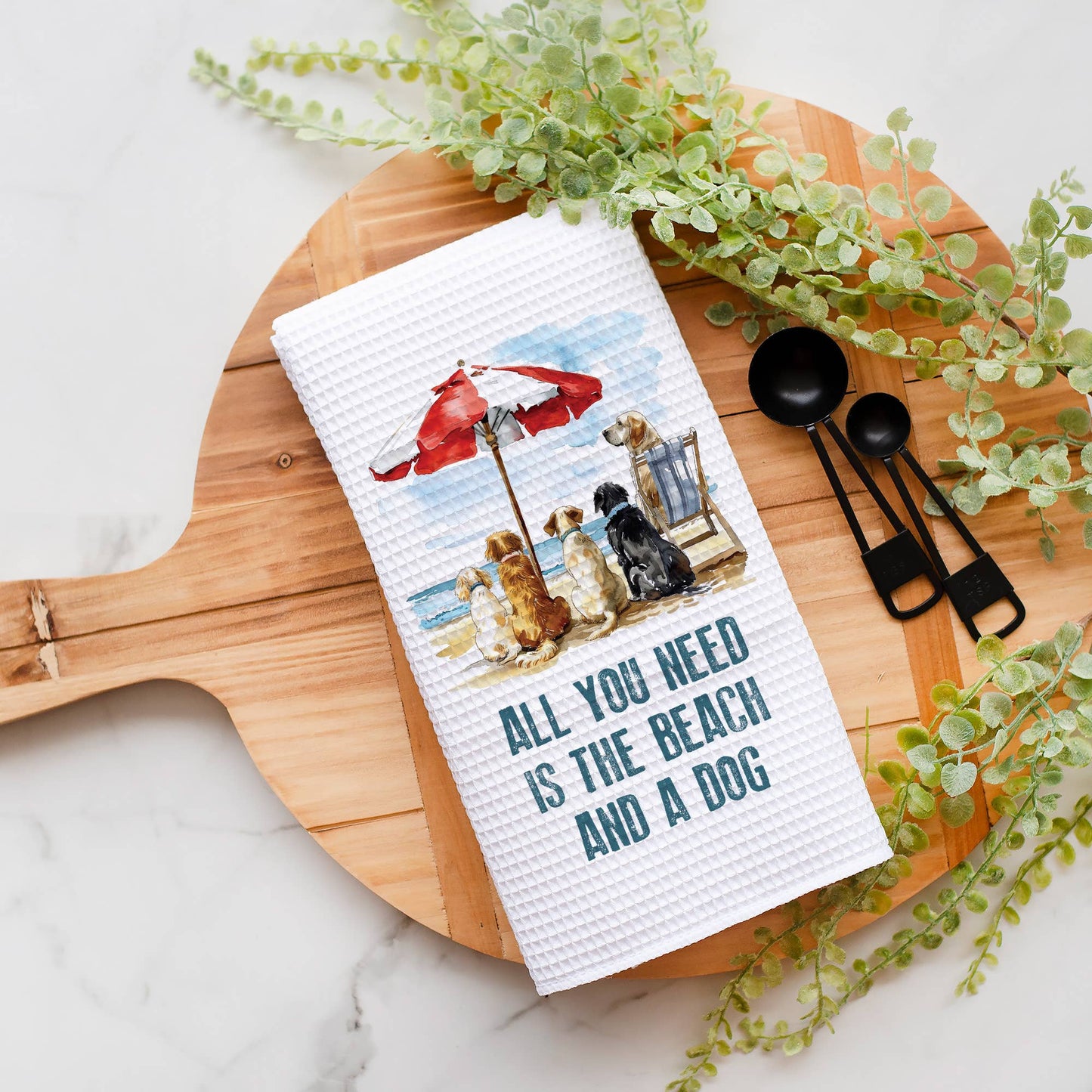 Beach and a Dog Kitchen Towel, Dog Dish Towel, Tea Towel