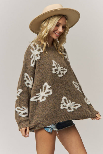 COZY BUTTERFLY PATTERNED KNIT SWEATER