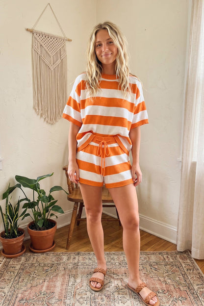 Gameday Stripe Lightweight Sweater Lounge Set Orange
