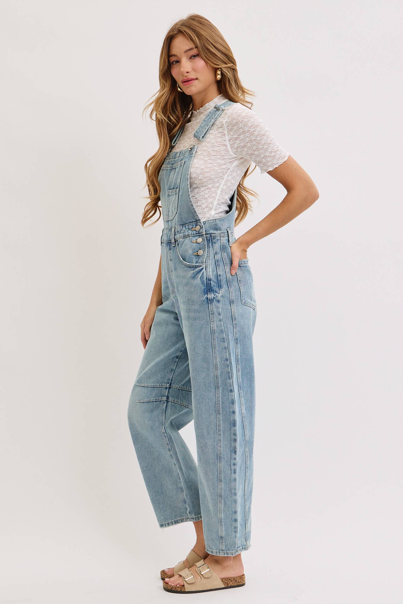 BARREL-LEG DENIM JUMPSUIT