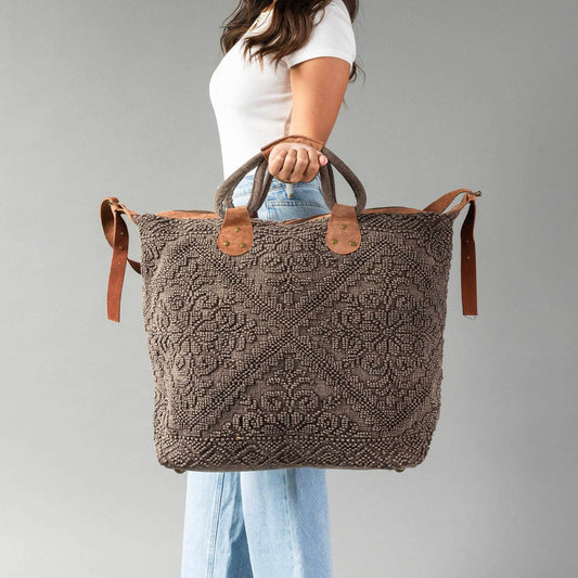 Brown Vintage Textured Tote Bag