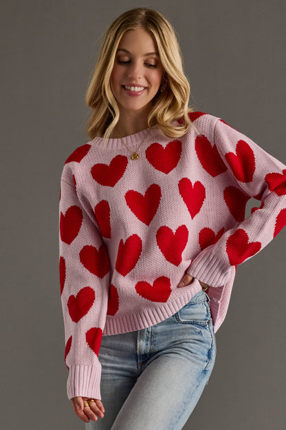 Lt. Pink & Red Heart Sweater