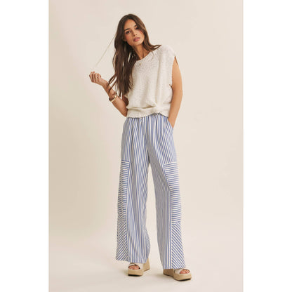 SALT-AIR TEXTURED STRIPE WIDE-LEG PANTS WITH POCKETS