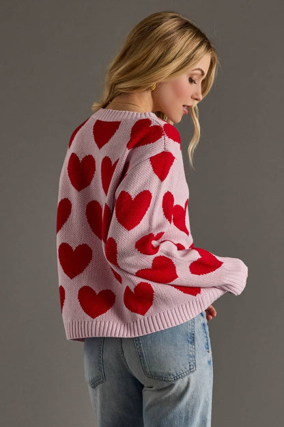 Lt. Pink & Red Heart Sweater