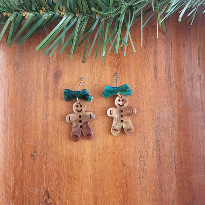 Bow Gingerbread Earrings - Green Shimmer // Christmas, Holiday, Jewelry