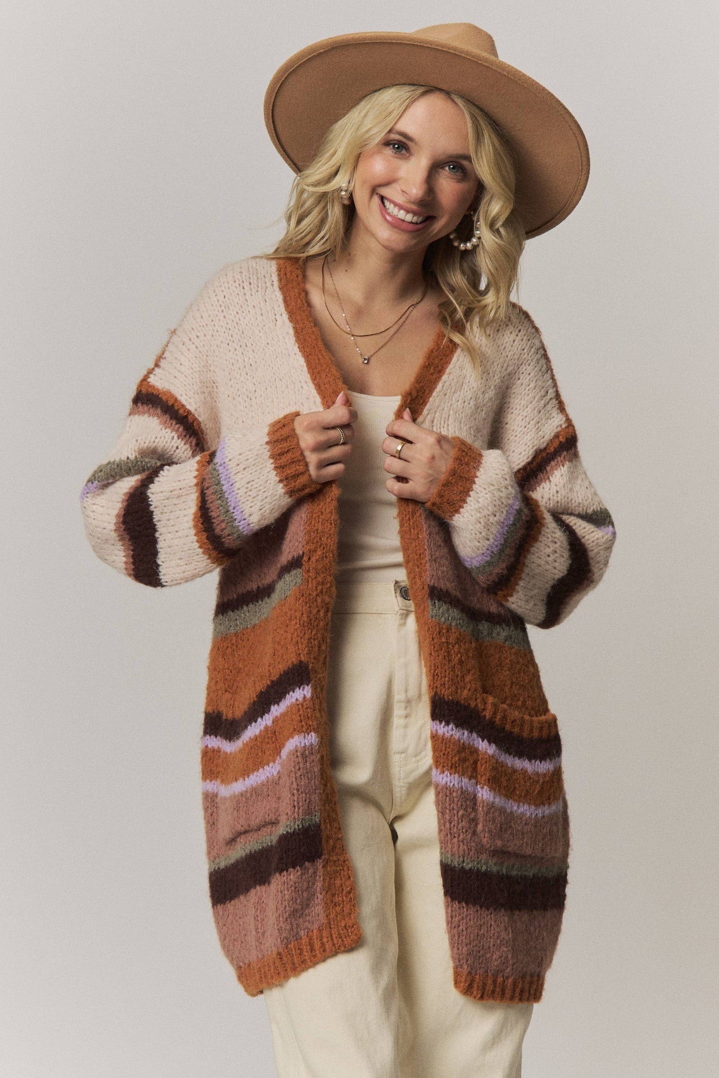 BOHO MULTI-STRIPE OPEN FRONT CARDIGAN