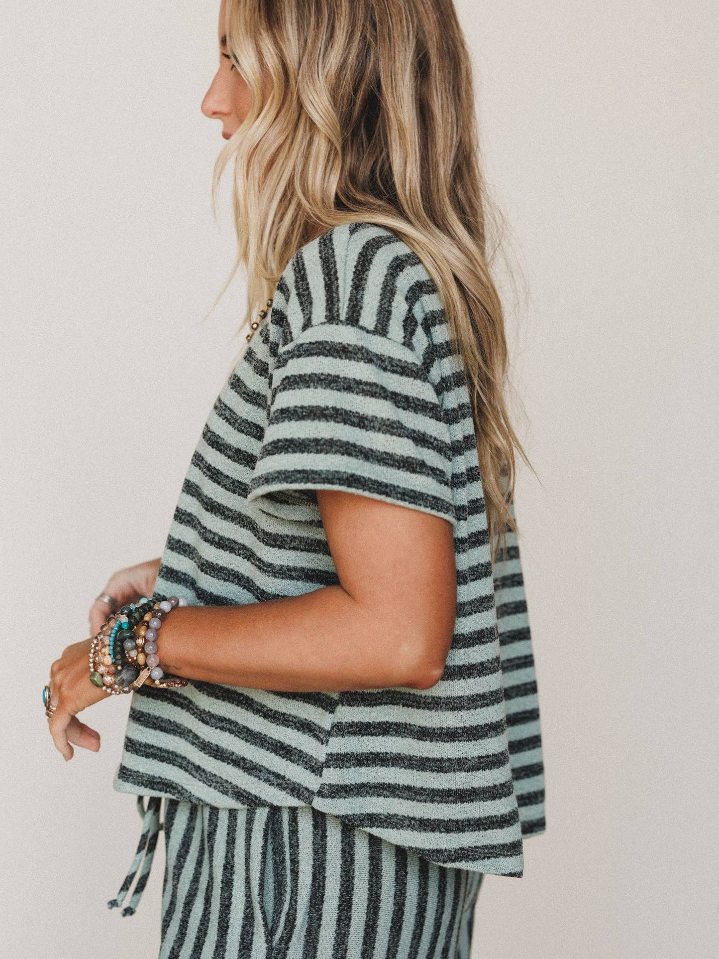 Ibiza Breeze Striped Top - Sage Black