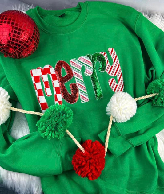 Merry Embroidered Christmas Sweatshirt