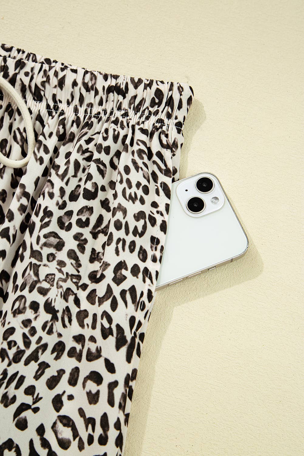 Leopard Drawstring Elastic Waistband Loose Pants