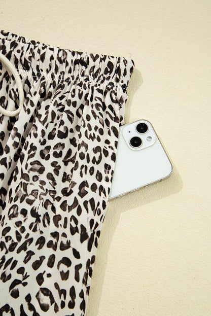 Leopard Drawstring Elastic Waistband Loose Pants