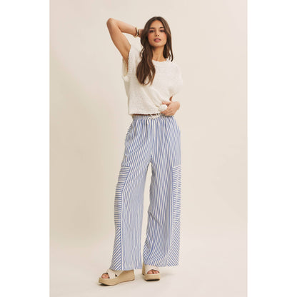 SALT-AIR TEXTURED STRIPE WIDE-LEG PANTS WITH POCKETS