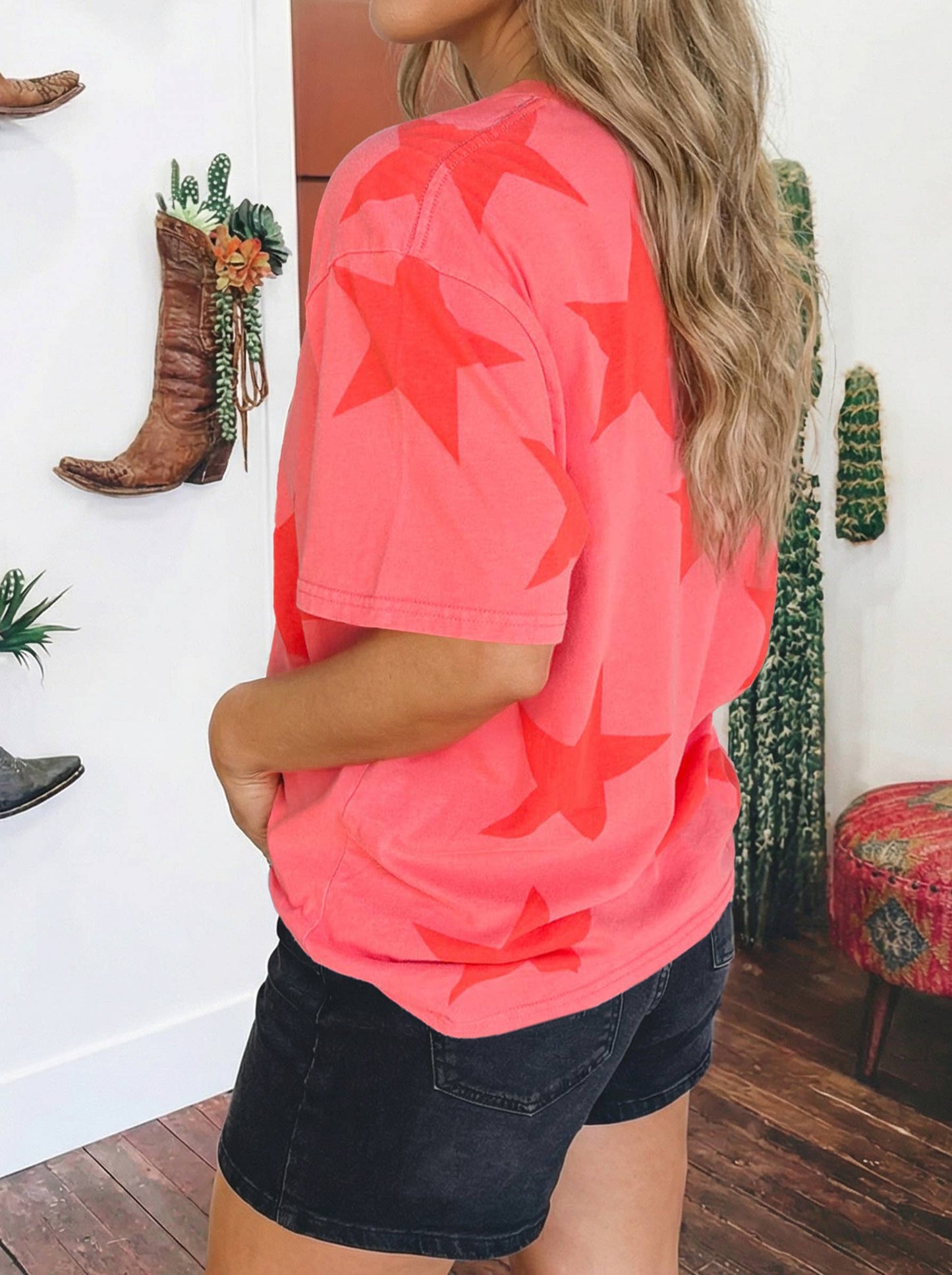 July 4th Independence Day Star Printed Mineral Wash T Shirt