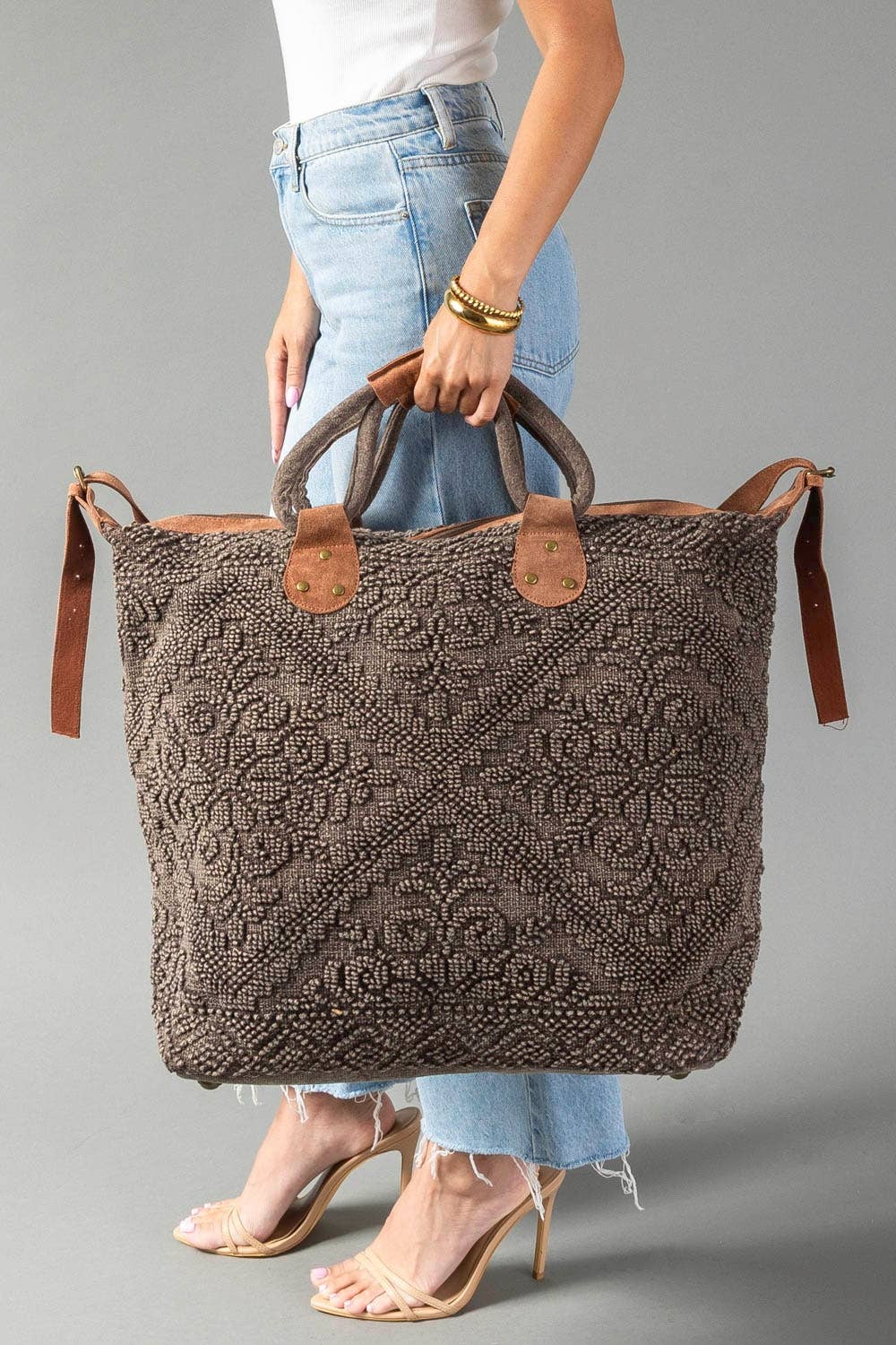 Brown Vintage Textured Tote Bag