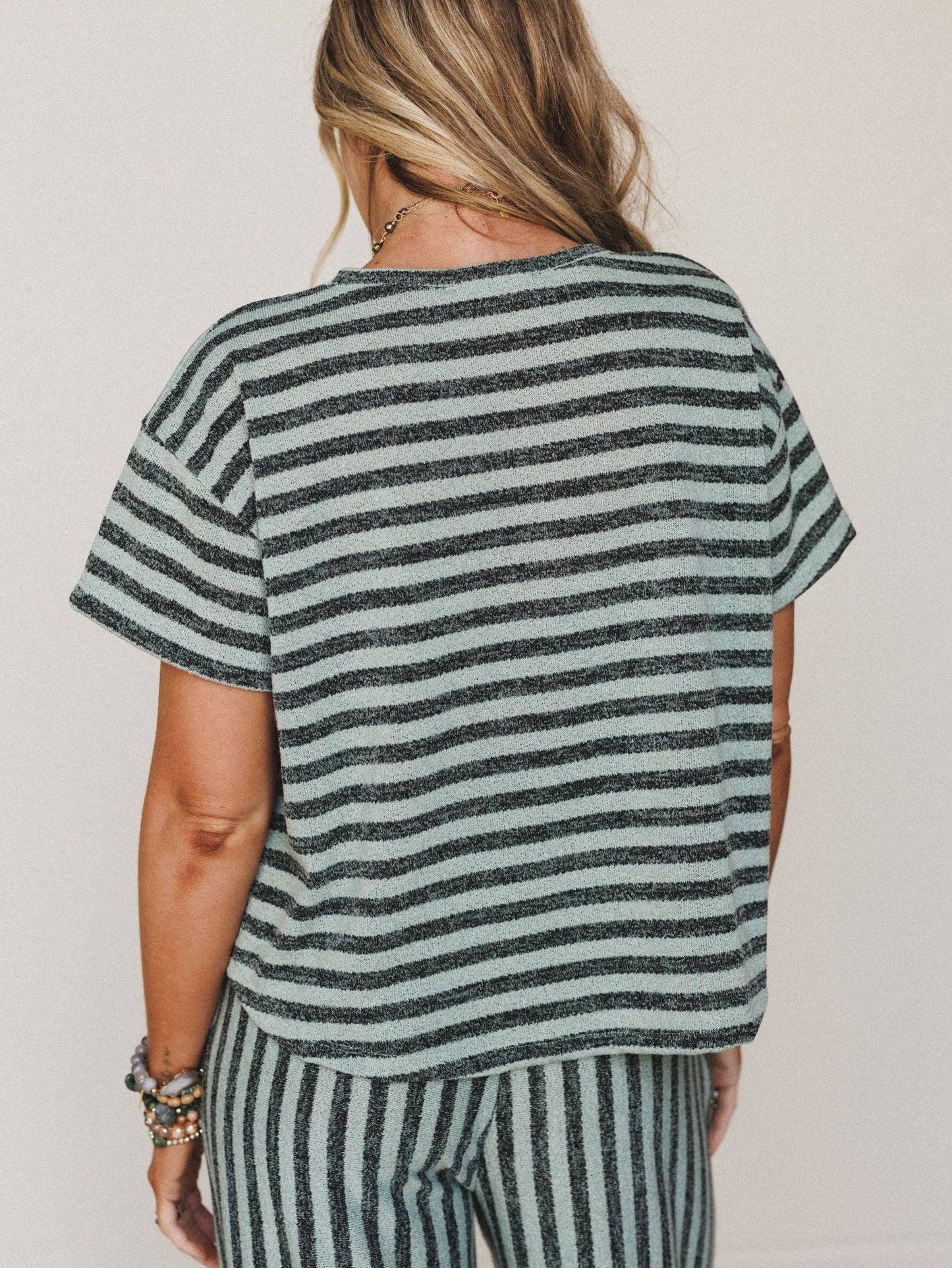 Ibiza Breeze Striped Top - Sage Black