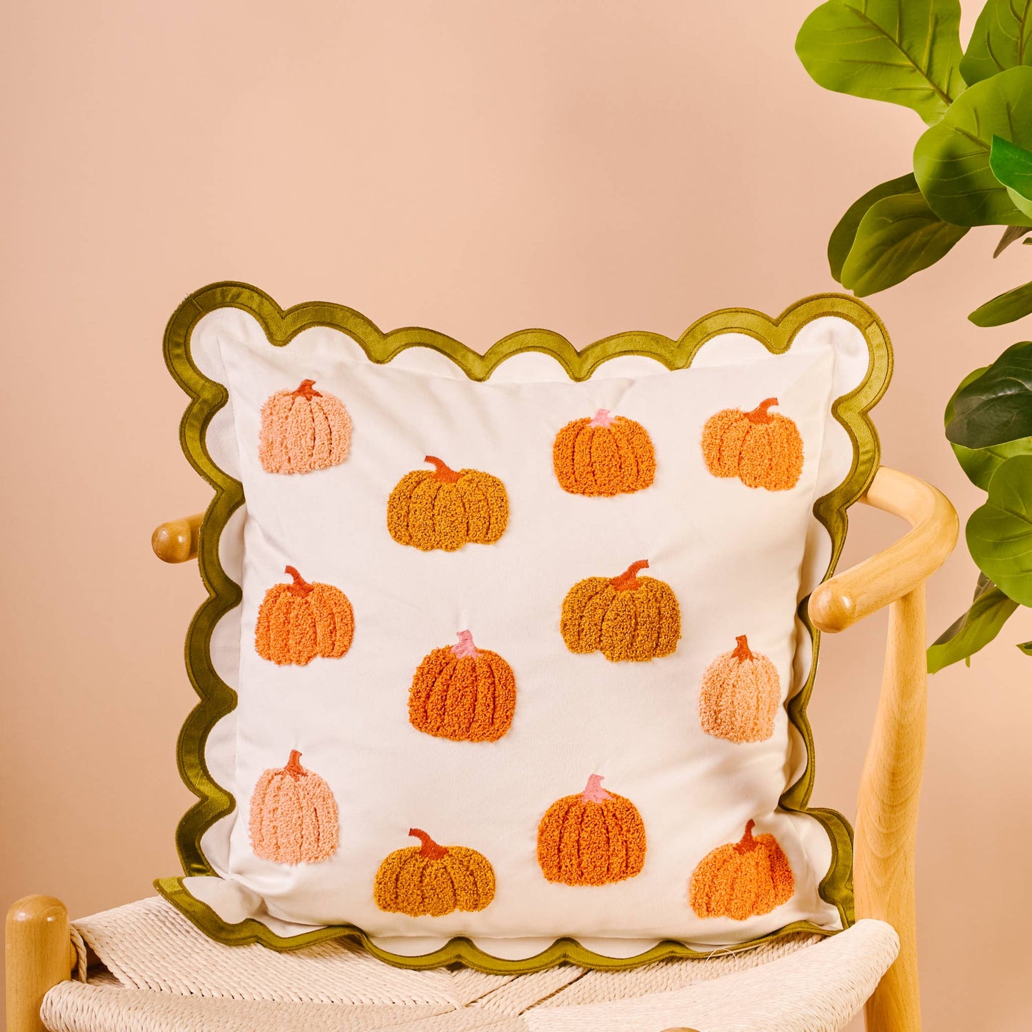 Scalloped Square Throw Pillow-Pumpkin Patch