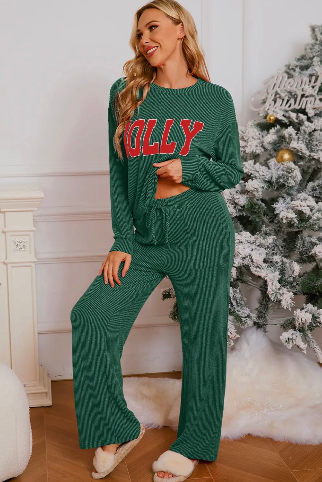 Jolly Green Corded Christmas Loungewear set