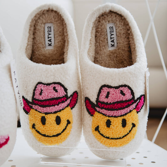 Pink Cowgirl Hat Western Fuzzy Slippers