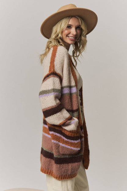 BOHO MULTI-STRIPE OPEN FRONT CARDIGAN