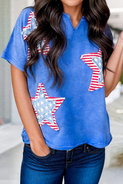 Flag Day Mineral Washed Star Patch V Neck Tee