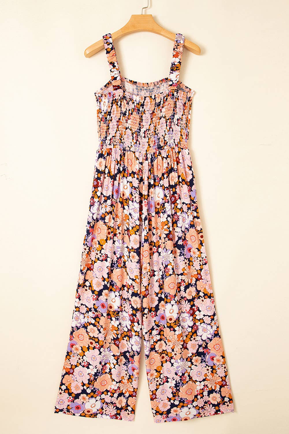 Floral Smocked High Waist Square Neck Jumpsuit