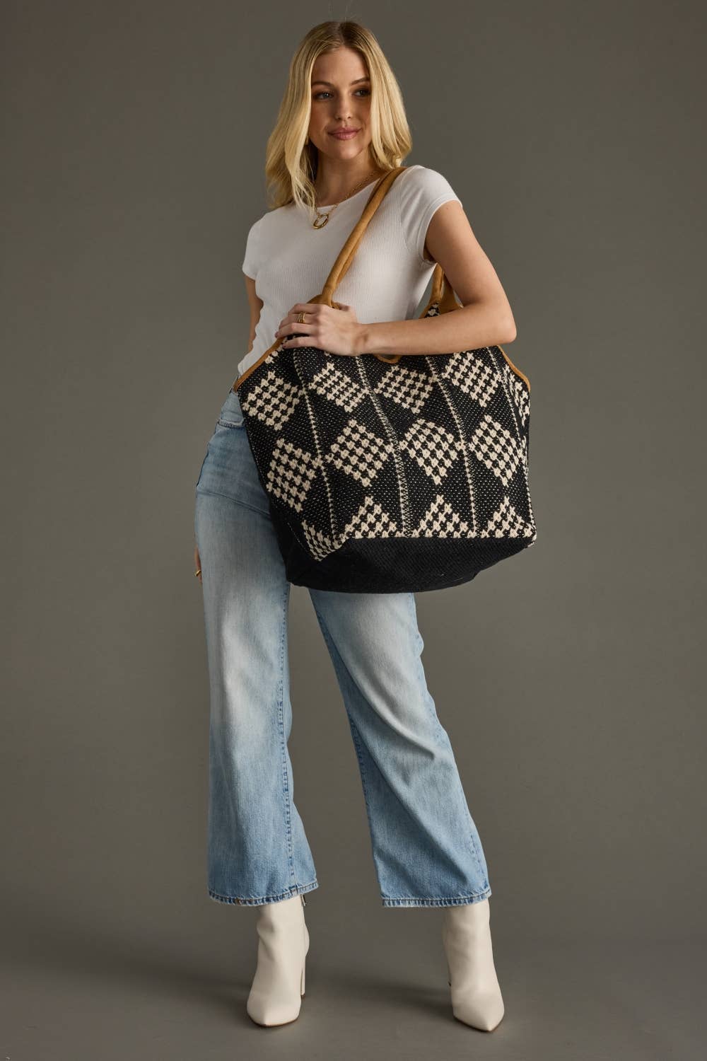 Black & Cream Diamond Pattern Tote