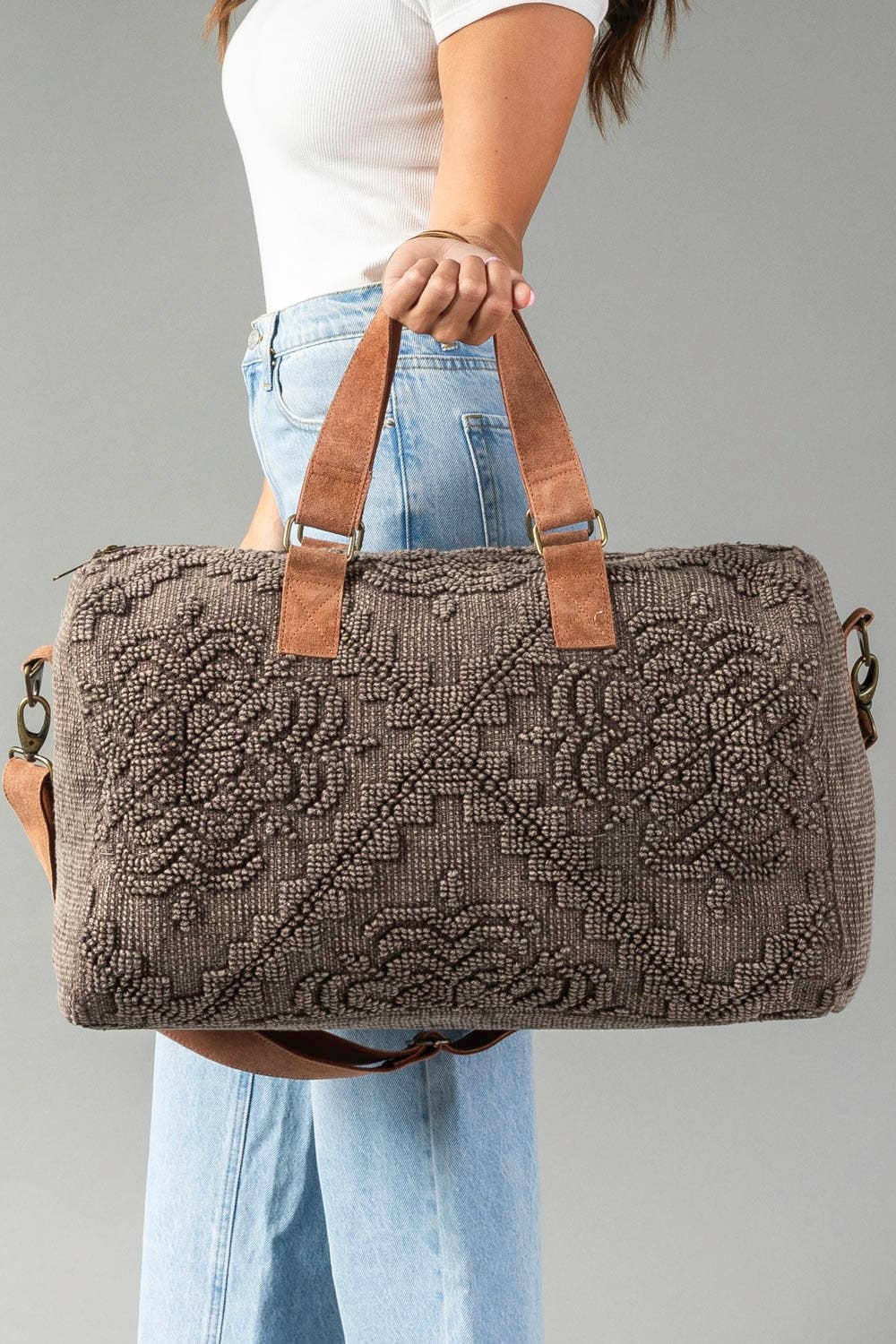 Brown Vintage Textured Duffel Bag